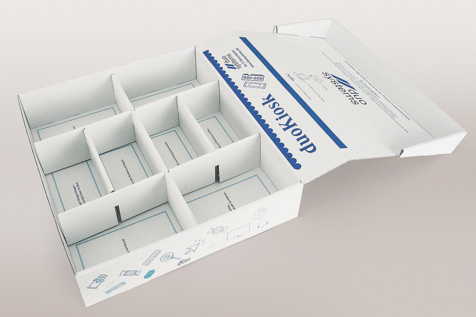 Geöffnete Snackbox mit sichtbarem Innendruck für zusätzliche Markenkommunikation.