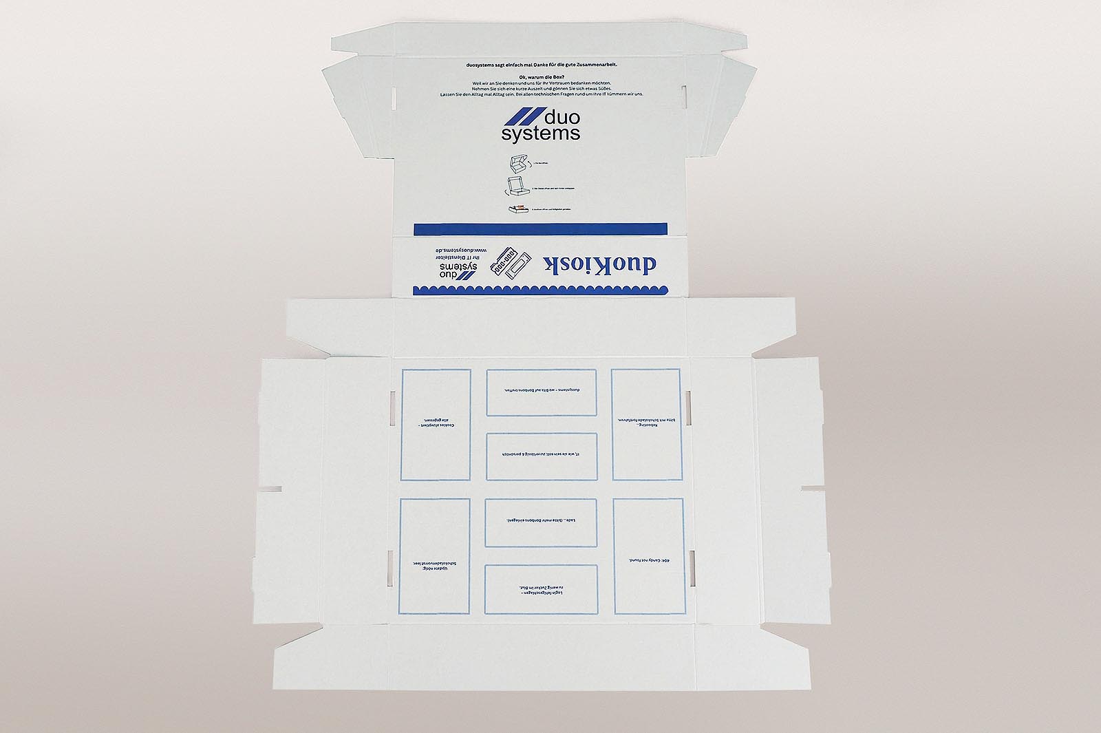Innendruck der Snackbox, beidseitiger Druck in einem automatisierten Verarbeitungsschritt.