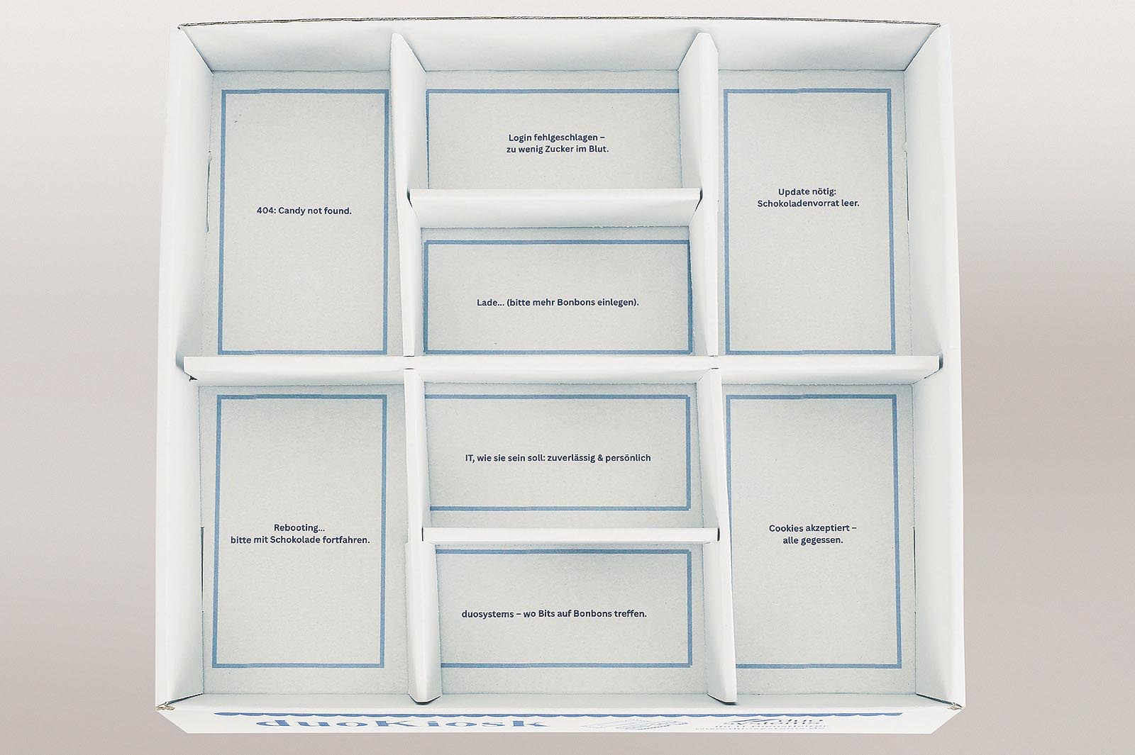 Eingesetzte Fachunterteilungen in der Snackbox mit stabilem Stecksystem.